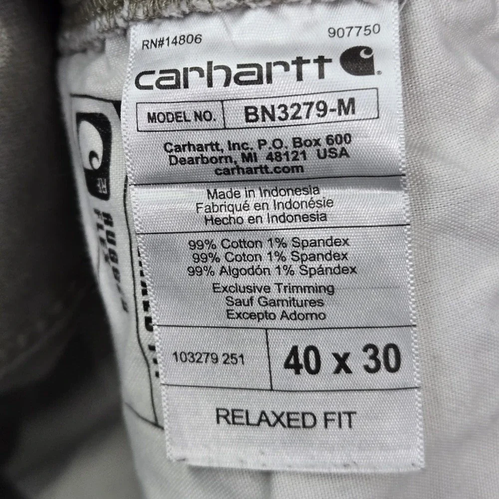 Carhartt Men Pants 40X30 Khaki Carpenter Canvas Rugged Flex Duck Dungaree READ
